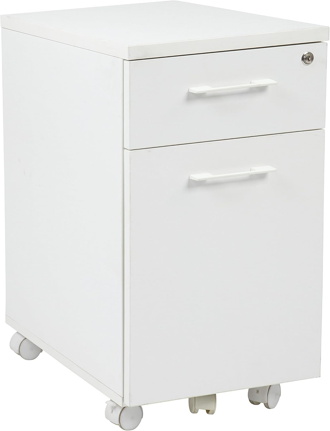 White Mobile File with Hidden Drawer and Castors J8102