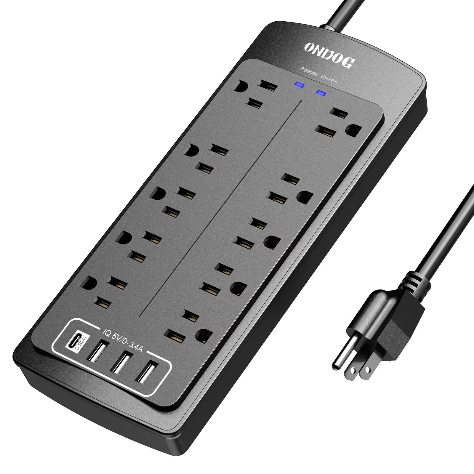 10 Outlets 4 USB Ports 6 Ft Extension Cord Surge Protector Power Strip O132107
