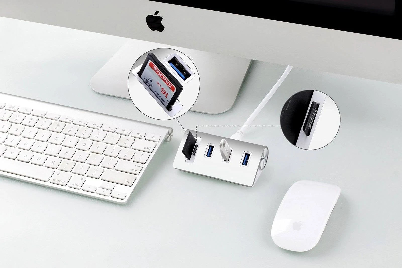 USB 3.0 3-Port Aluminum Hub with SD/TF Card Reader J5202