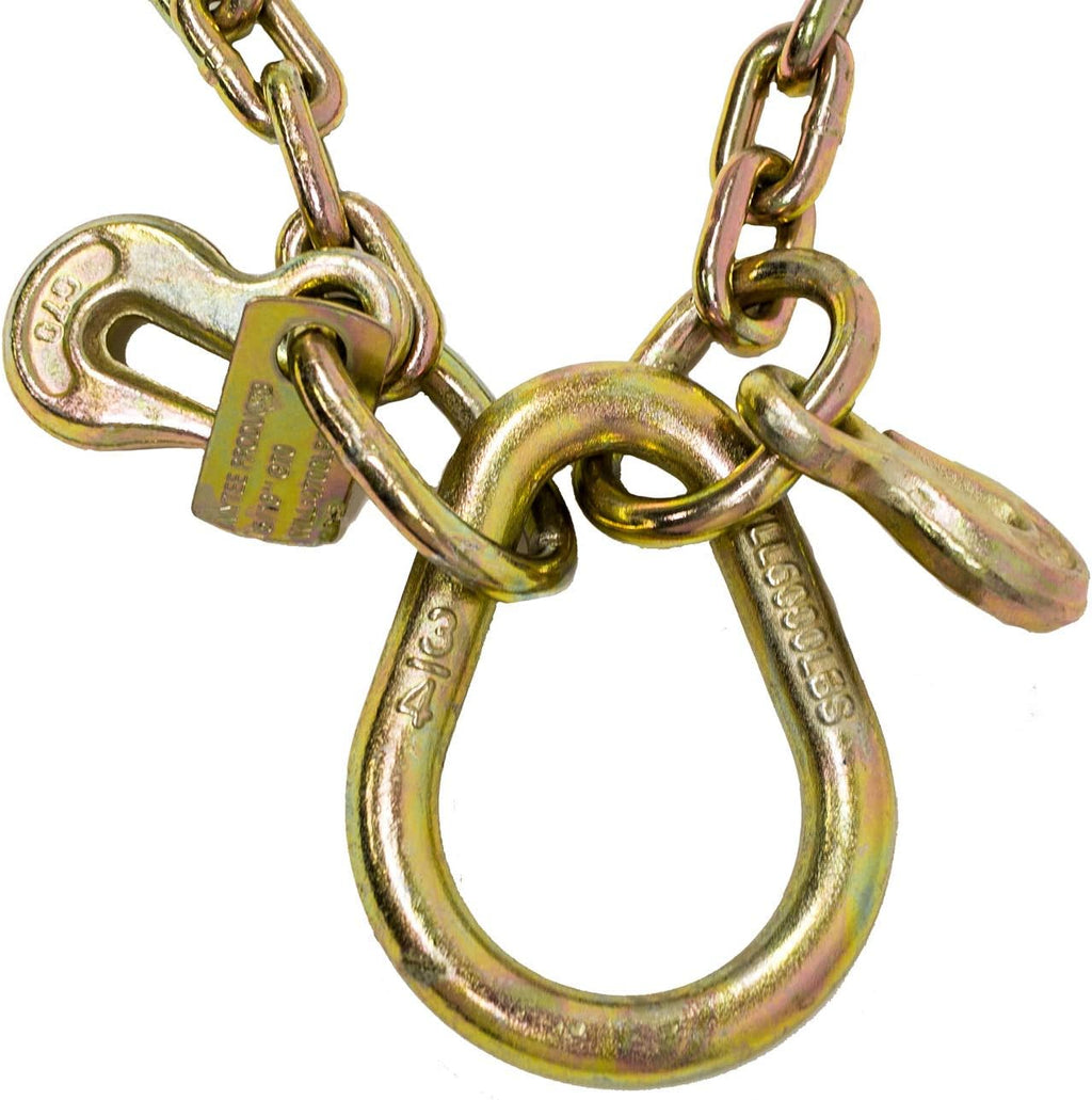 5/16'' x 3' G70 V-Chain Bridle with 8" Medium J Hooks, Grab Hooks 3' Legs O67512
