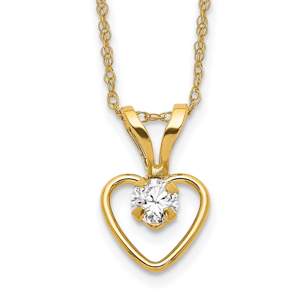 14K Yellow Gold Rope Necklace with Pendants Chain 3mm White Zircon Heart 15 inch N166