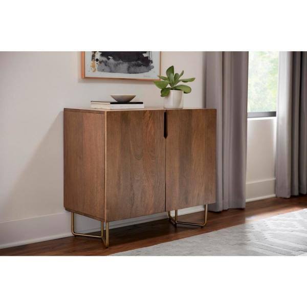 Wood Cabinet with Brass Finish Metal M64493