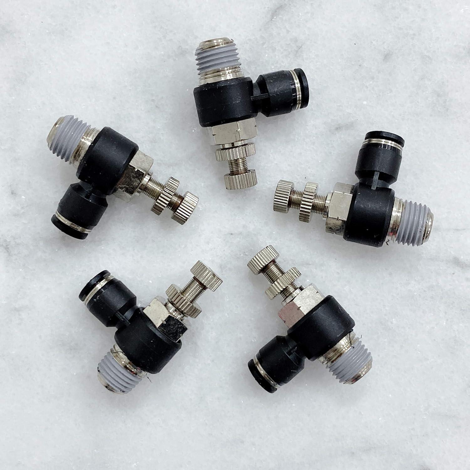Pneumatic Speed Controller Elbow 1/2 Tube OD x 1/2 NPT Thread Air Push to Connect Fittings (Pack of 5) E780