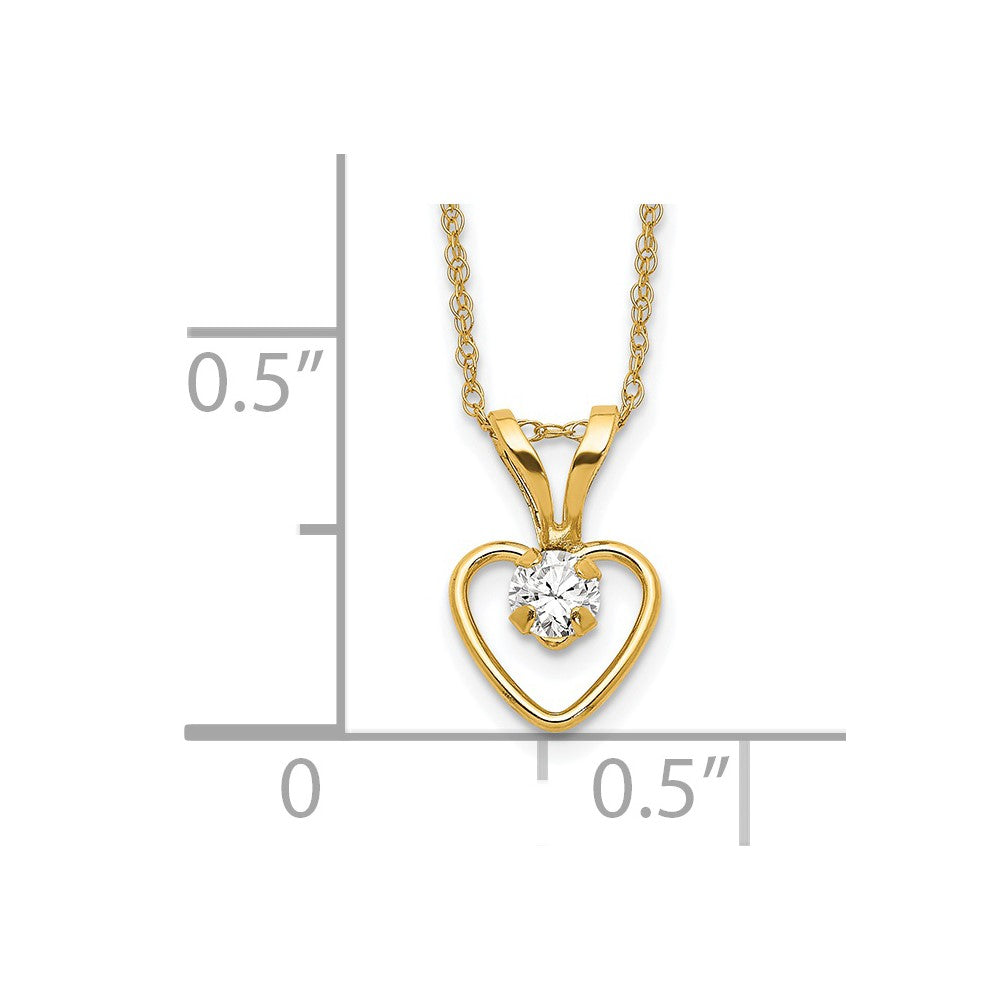 14K Yellow Gold Rope Necklace with Pendants Chain 3mm White Zircon Heart 15 inch N166
