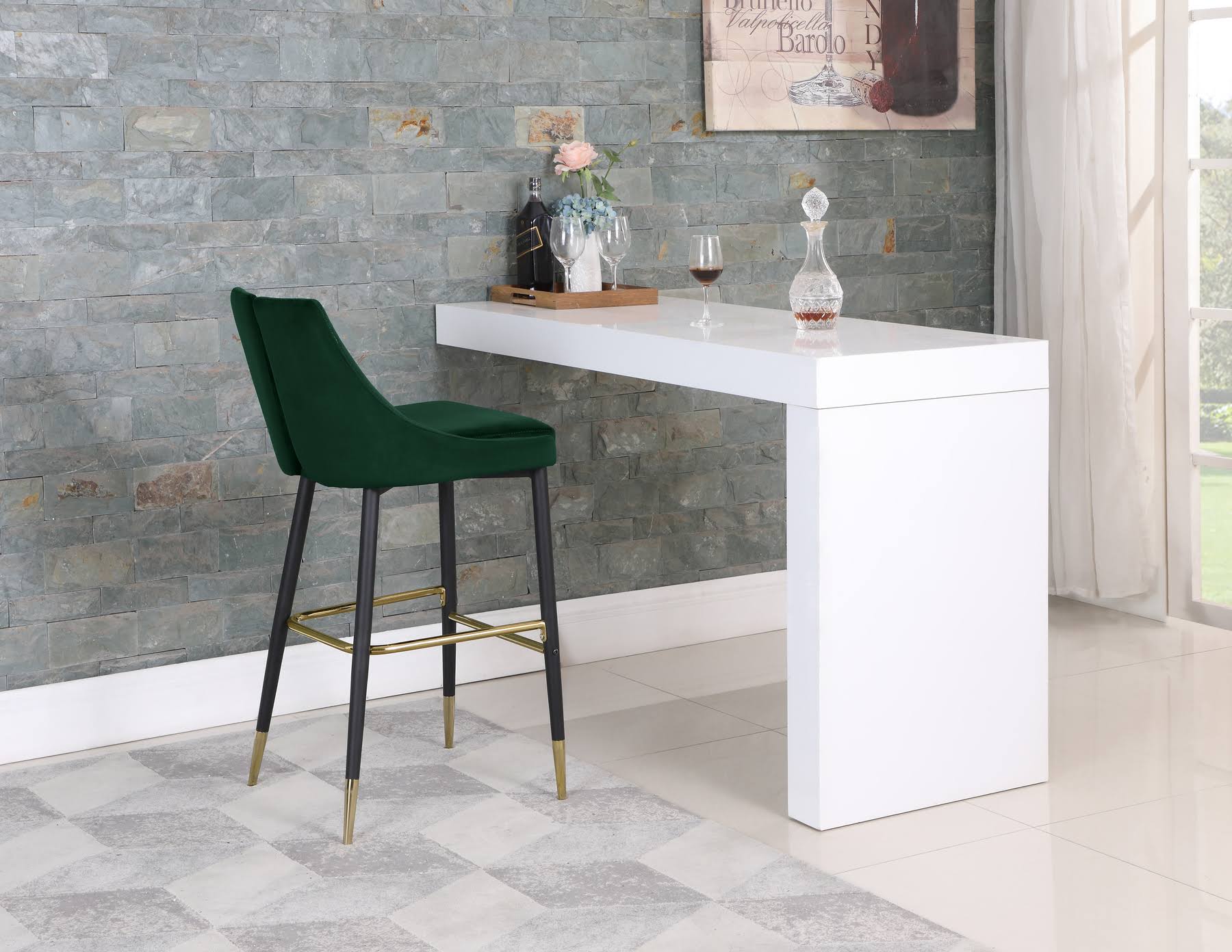 Green Velvet Stool Set of 2 R6701