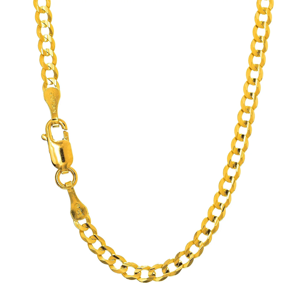 10k Solid Yellow Gold Curb Chain Necklace with Lobster Claw Clasp M70118