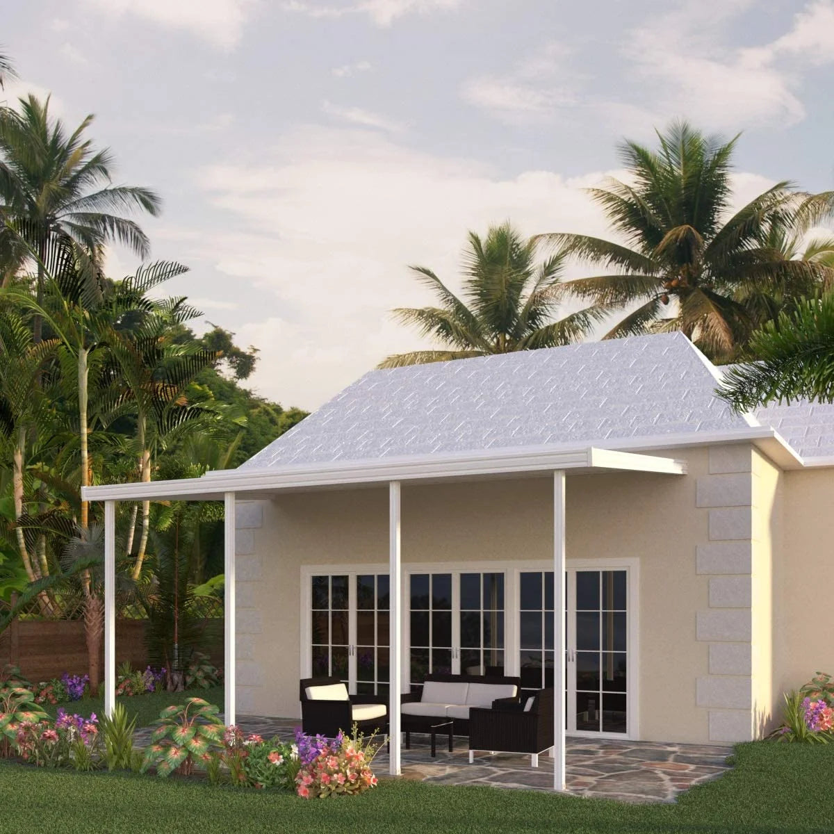 White Aluminum Patio Cover with 4 Posts O504