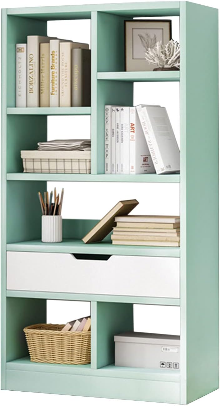 Wooden Open Shelf Bookcase with Drawer, 8 Cubes, Maple Yellow G521