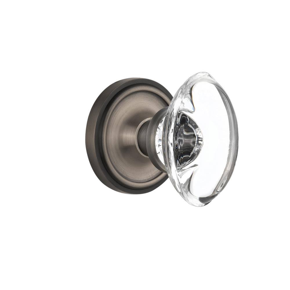 Antique Pewter Oval Crystal Glass Door Knob E94434