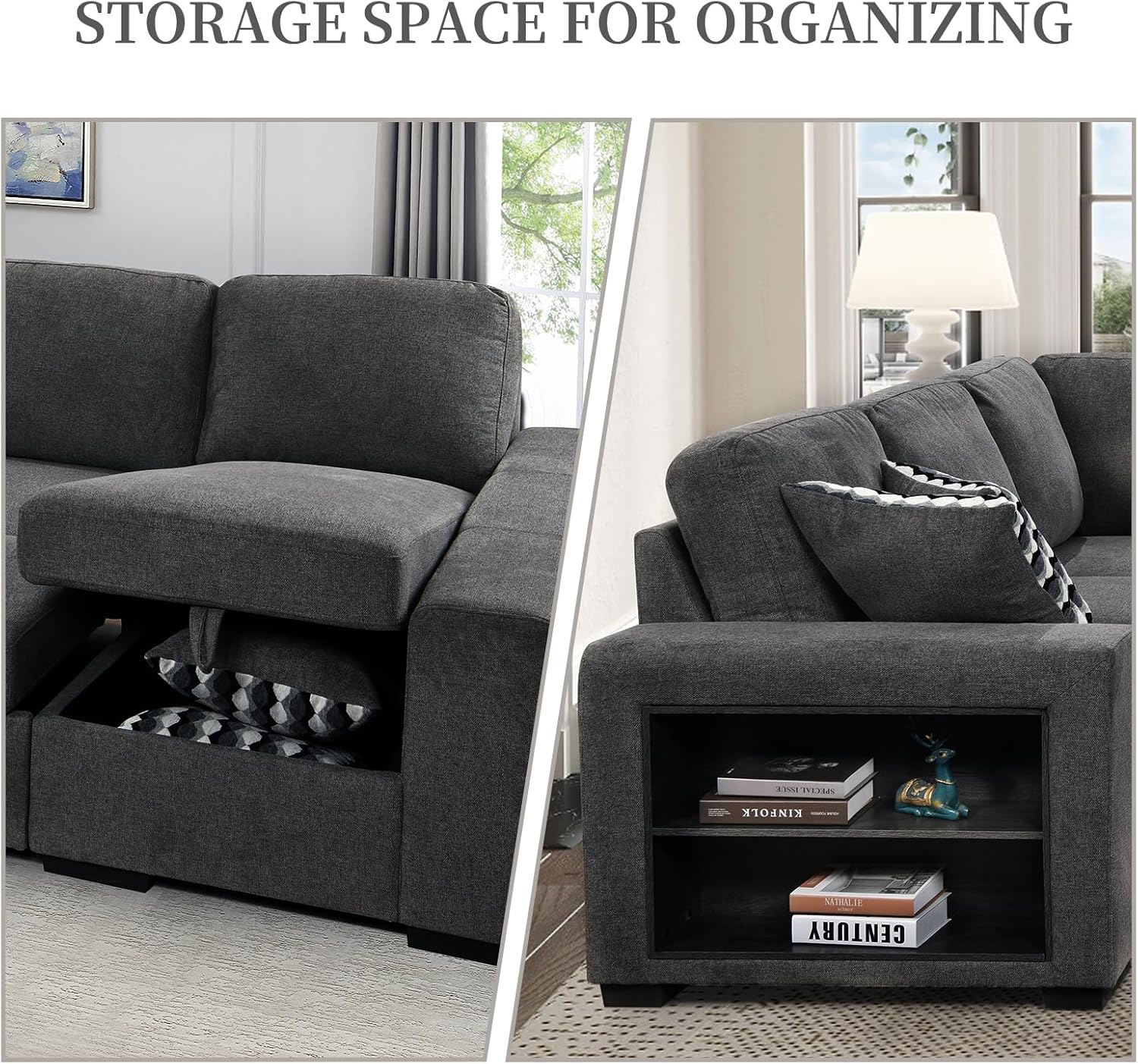 Grey Oversized Sectional Sofa with Storage R9182