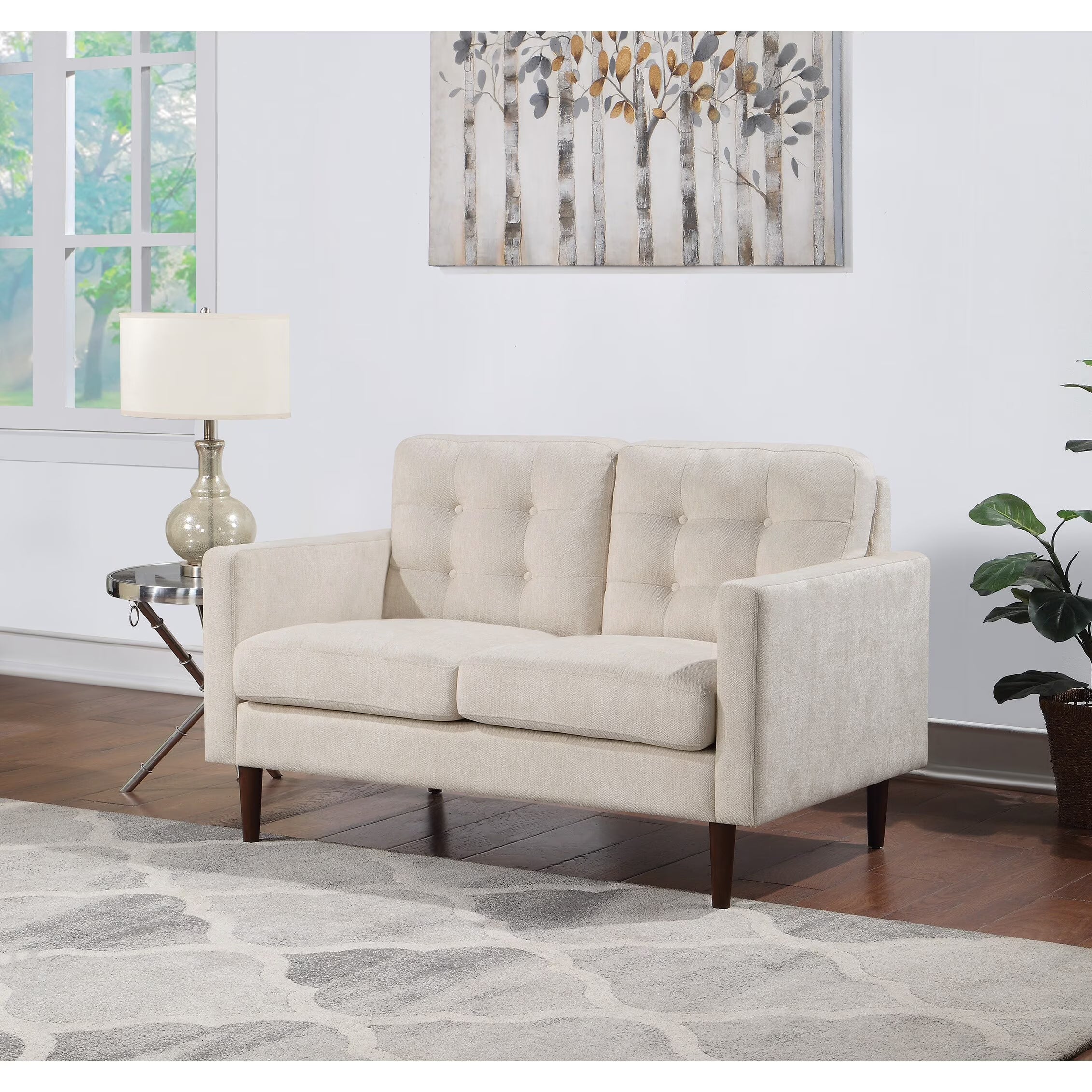 Cream Fabric 2-Cushion Loveseat B79553