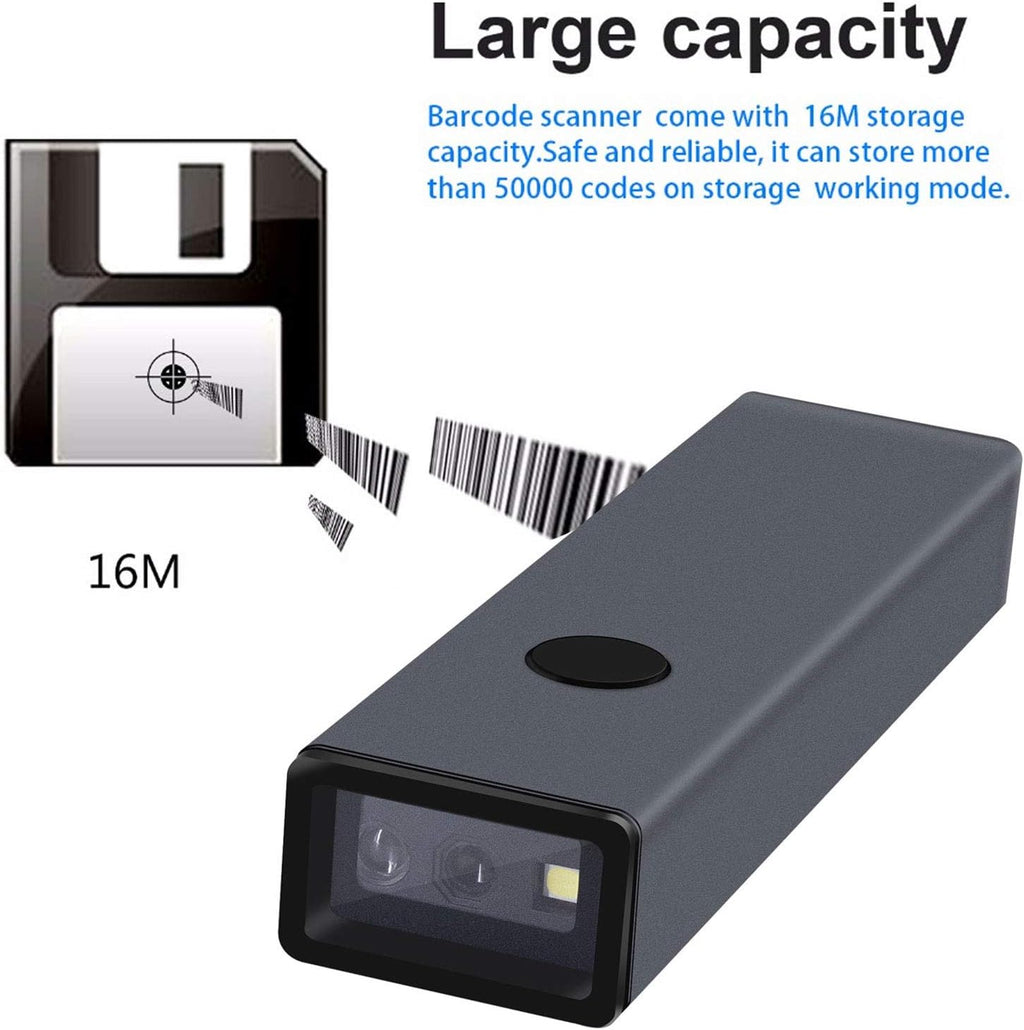 2D QR Wireless Bluetooth Barcode Scanner Portable Handheld 3-in-1 Aluminum Alloy Metal Outer Box Pack of 2 R366