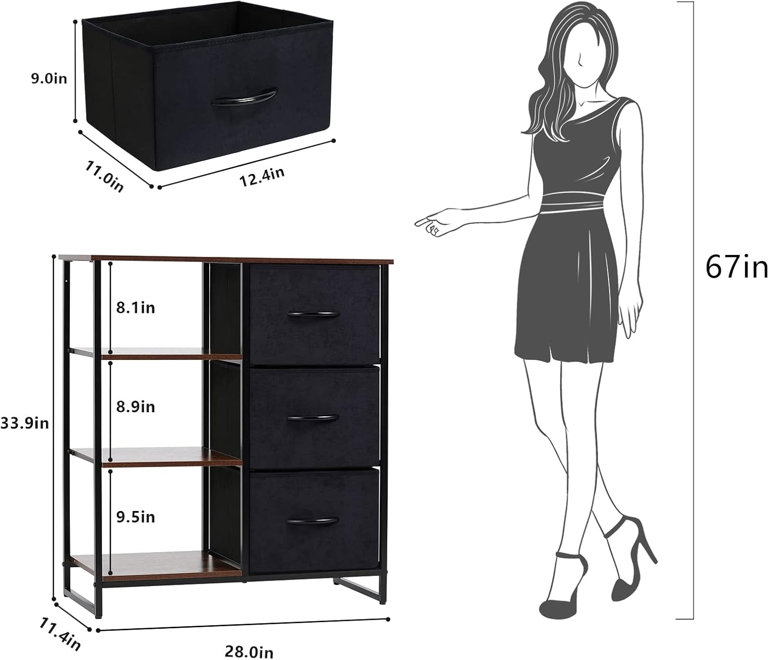 3 Drawer Storage Cabinet with Shelves V759662