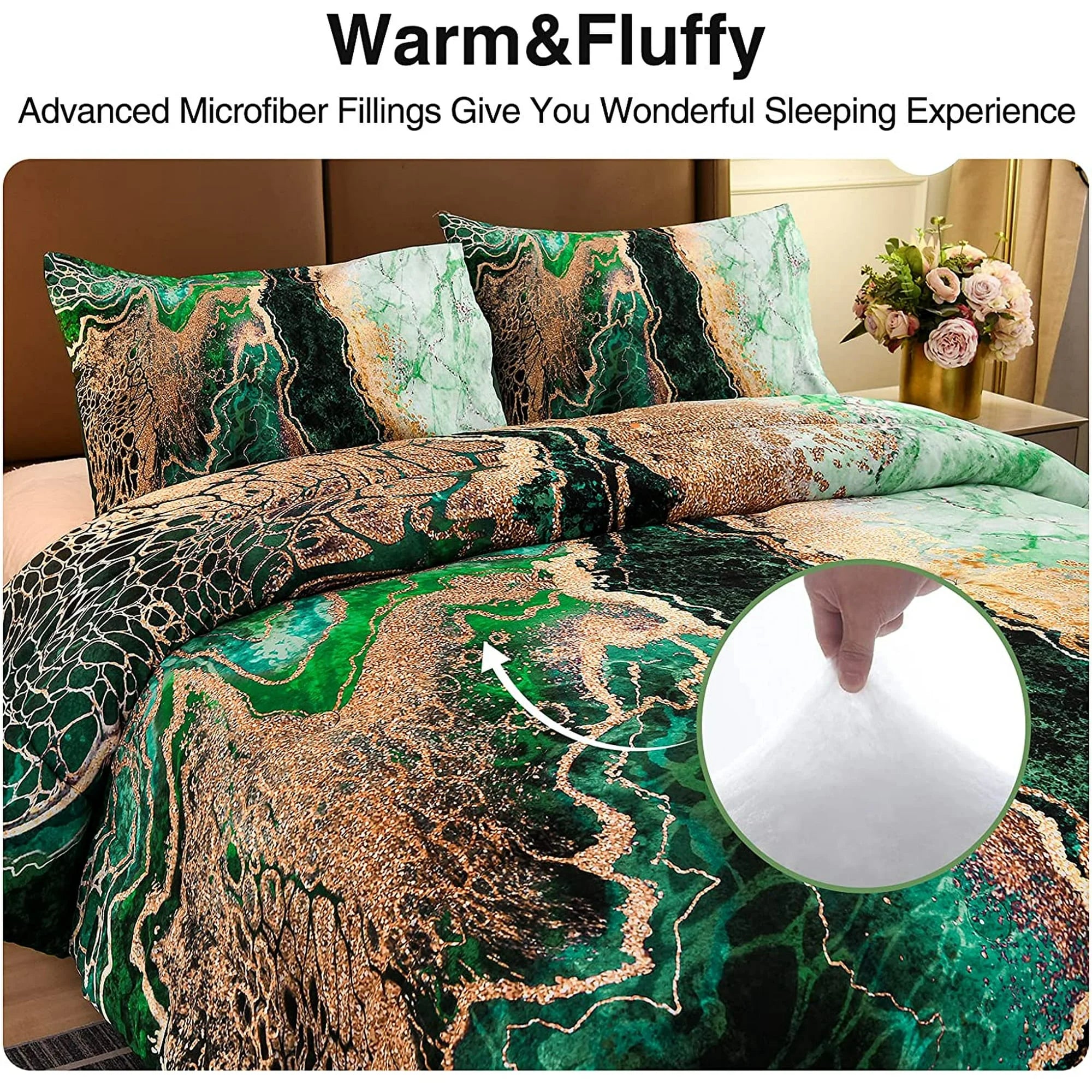 King Comforter Set Marble Printed Bedding Set Watercolor Green G731200