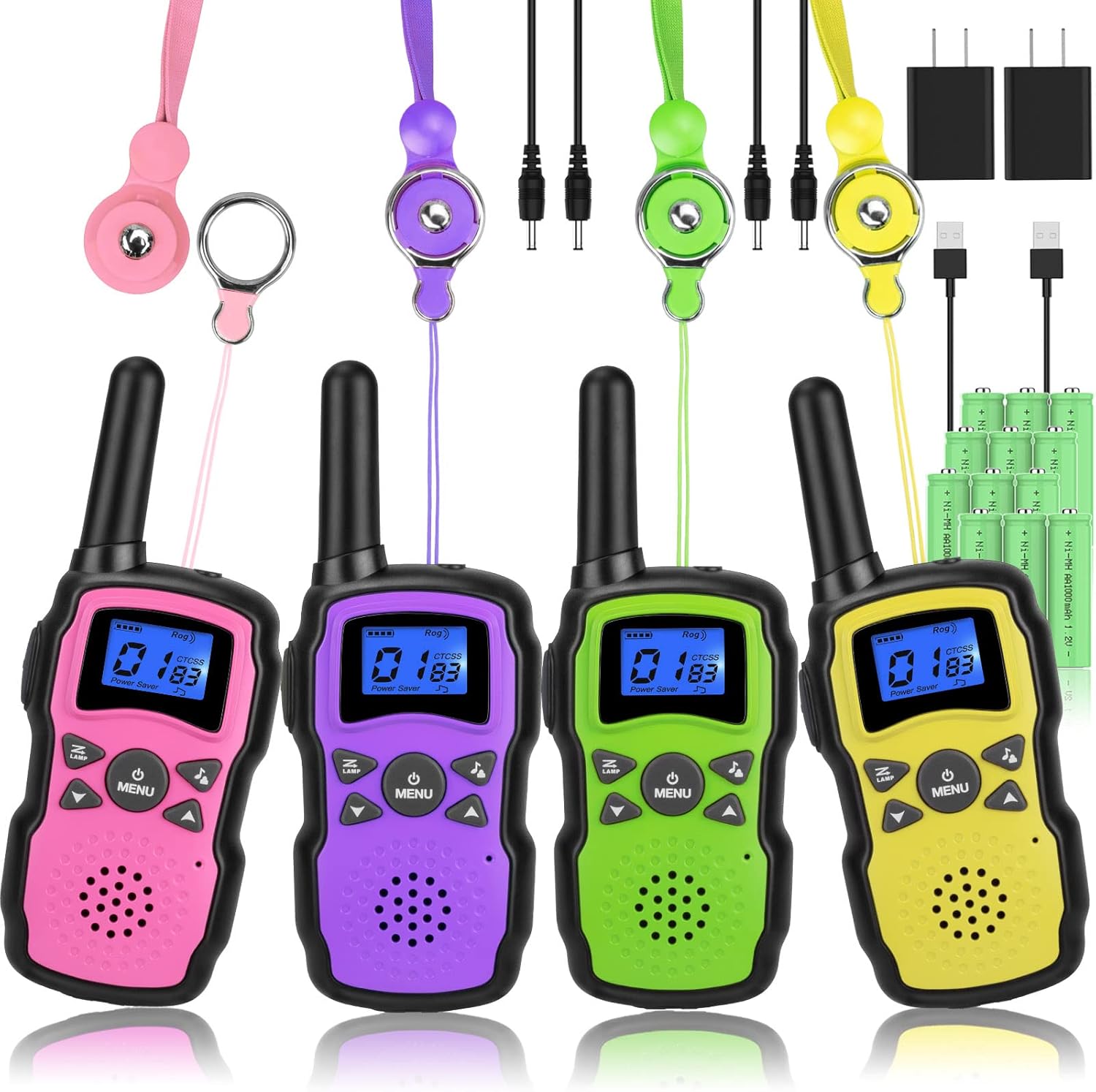 Rechargeable 4 Pack 2 Way Radio Walkie Talkies with 2 USB Chargers 12000mAh Battery I11306
