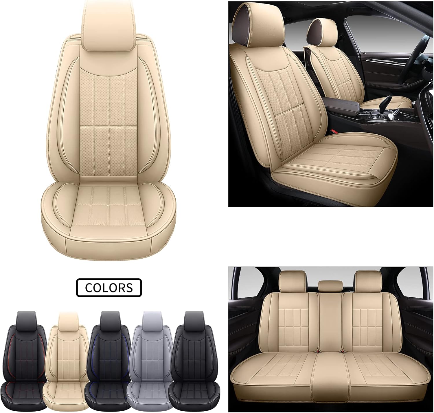TAN Leather Car Seat Covers Full Set E7930
