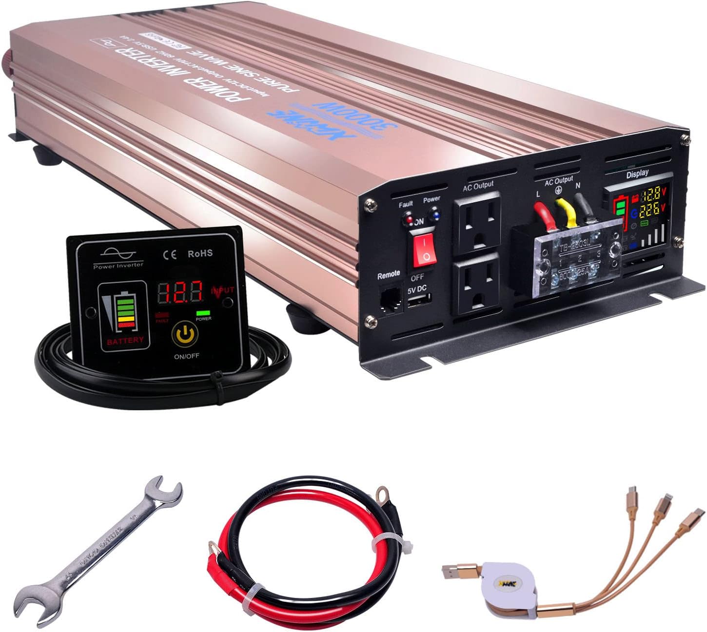 2000W Pure Sine Wave Power Inverter 12V DC to 110V AC with Remote Control D66940