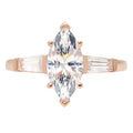 Marquise Cut Clear Simulated Diamond 14k Pink Rose Gold Three-Stone Ring Size 8.75 R12915