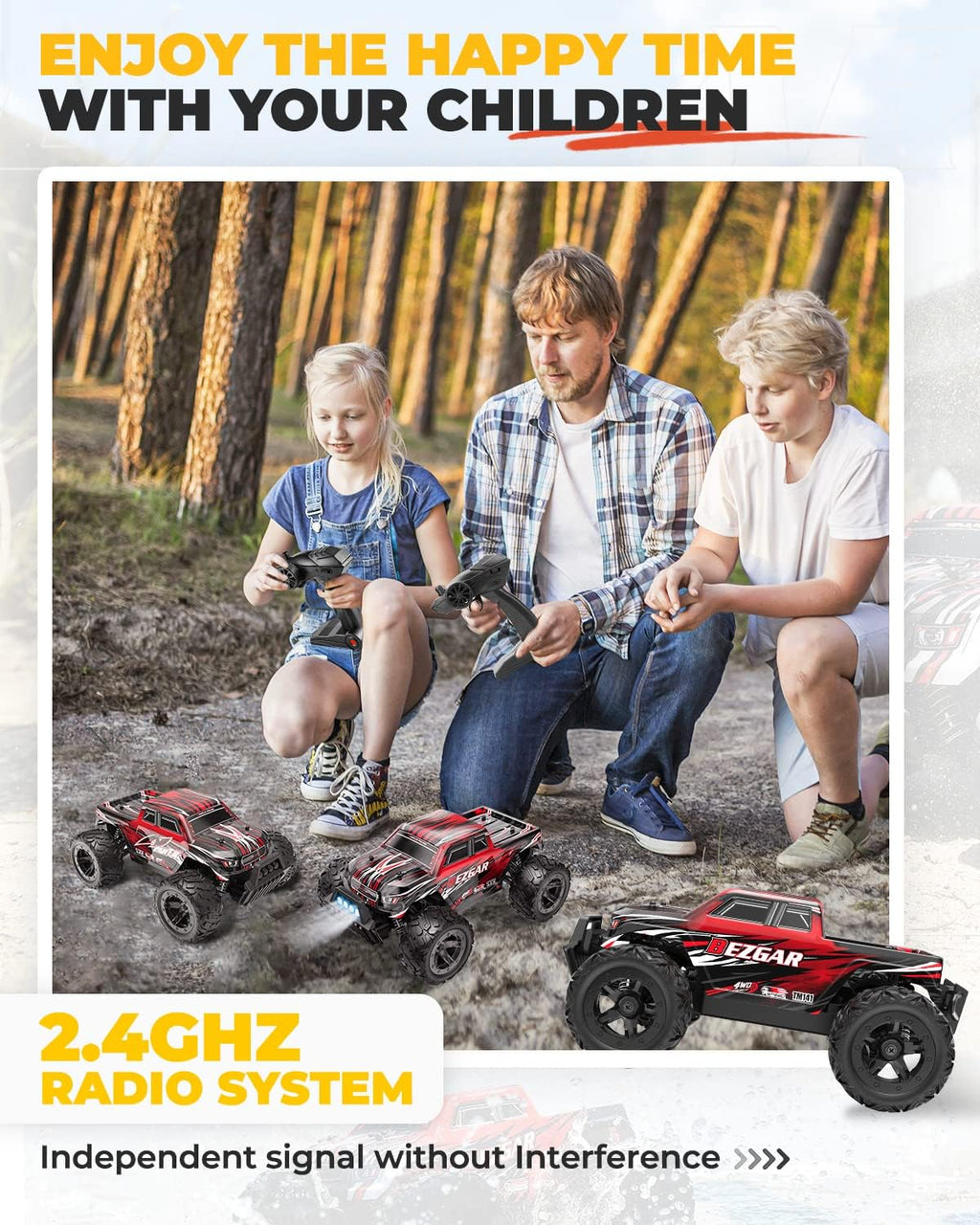 1:14 Scale Remote Control Car, 4WD Electric Toy Off Road RC Monster Truck with Two Rechargeable Batteries T249