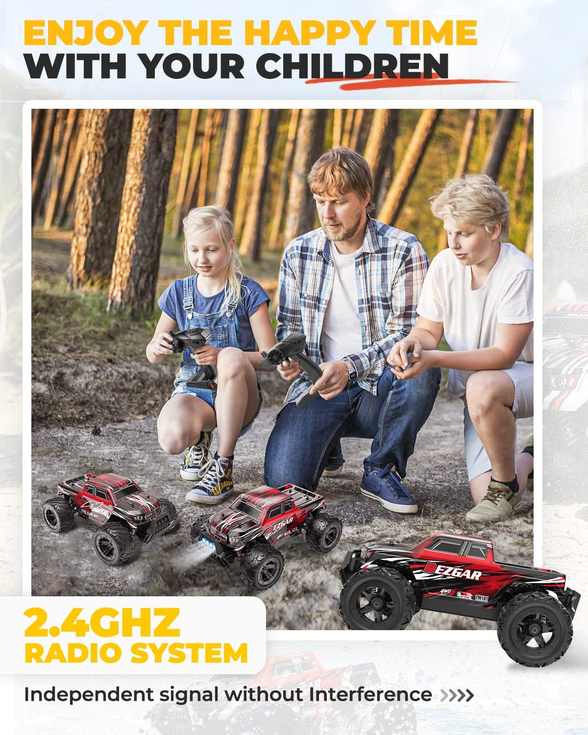 1:14 Scale Remote Control Car, 4WD Electric Toy Off Road RC Monster Truck with Two Rechargeable Batteries T249