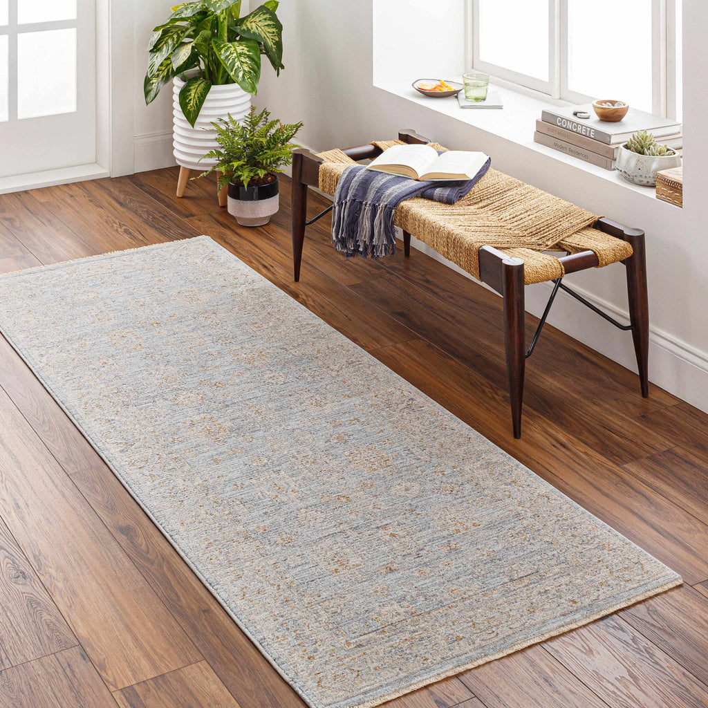 Gray Green Hallway Runner Rug N3705