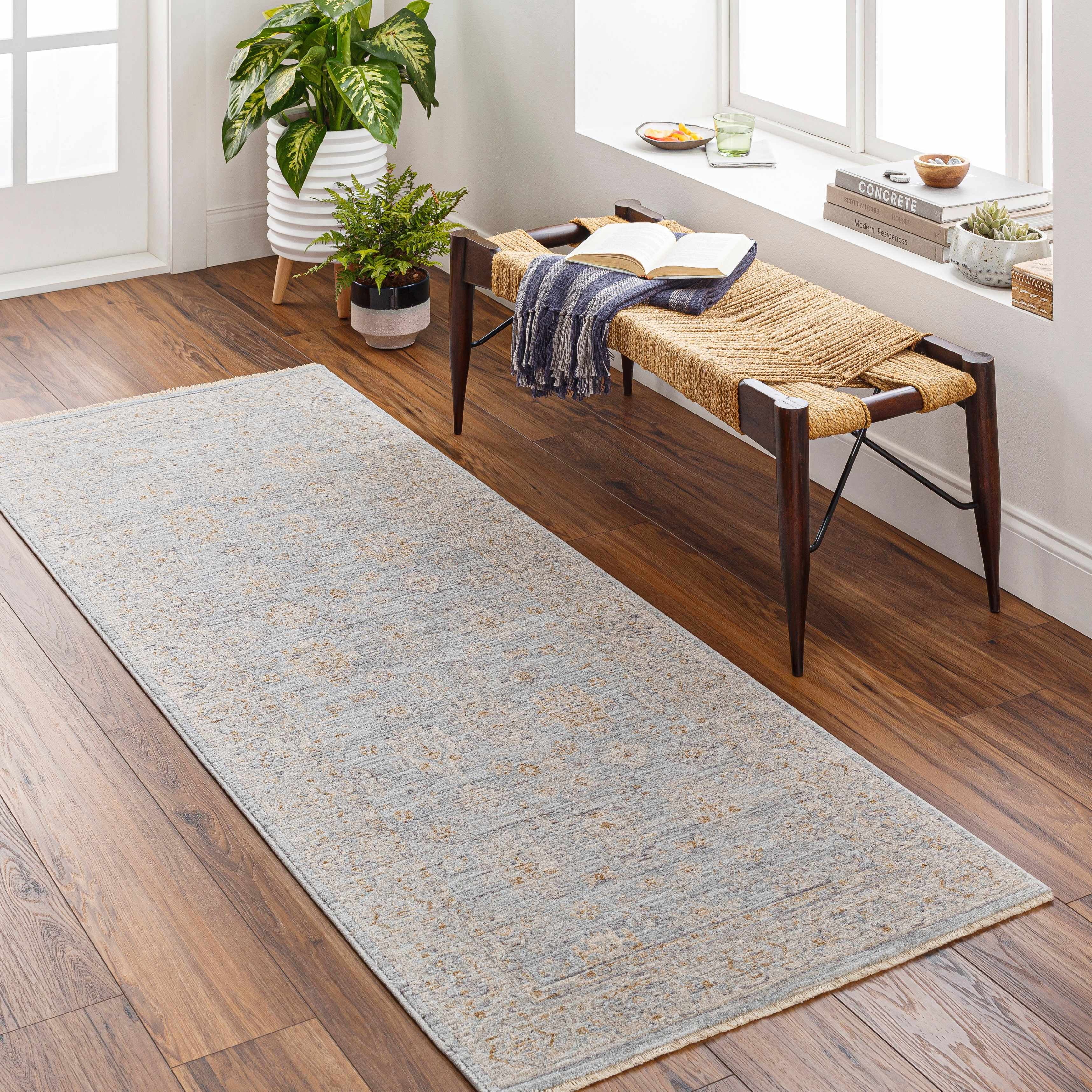 Gray Green Hallway Runner Rug N3705