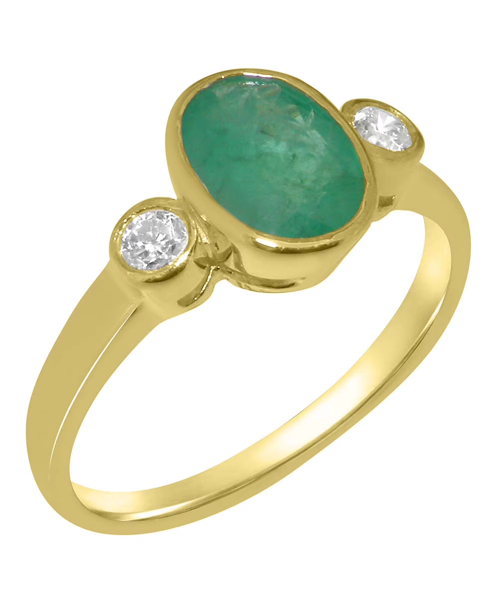 9k Yellow Gold Emerald Diamond Ring P704