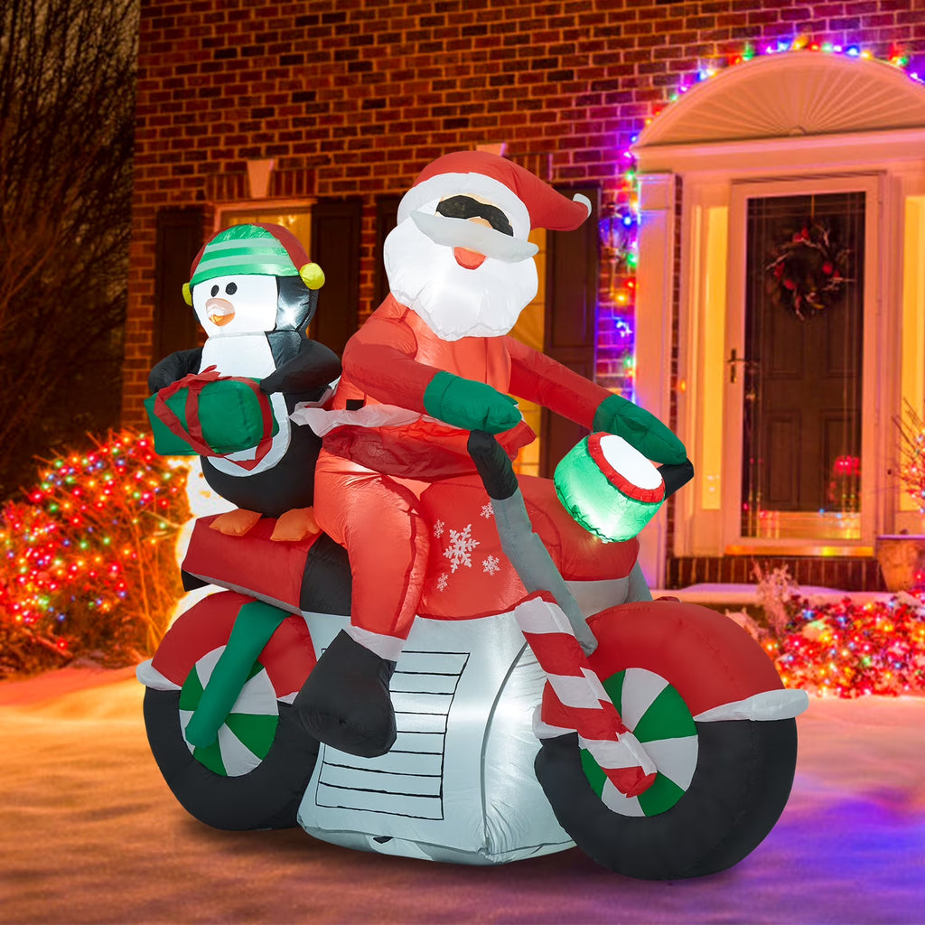 Christmas Inflatable Santa Claus Penguin on Motorcycle Outdoor Decoration A616670