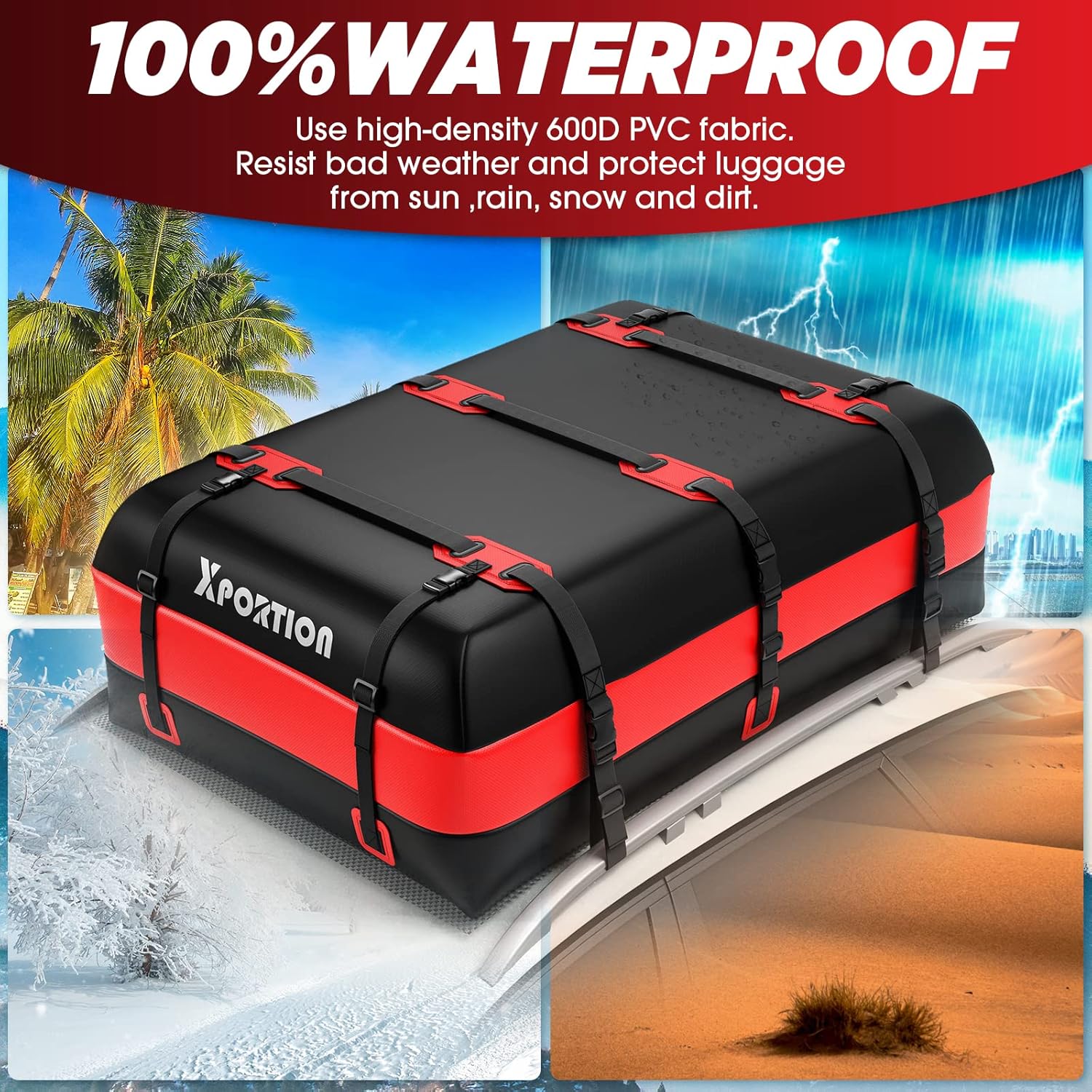 Waterproof Rooftop Cargo Carrier Bag, 21 Cubic Feet, with Non-Slip Mats and Straps Z648800