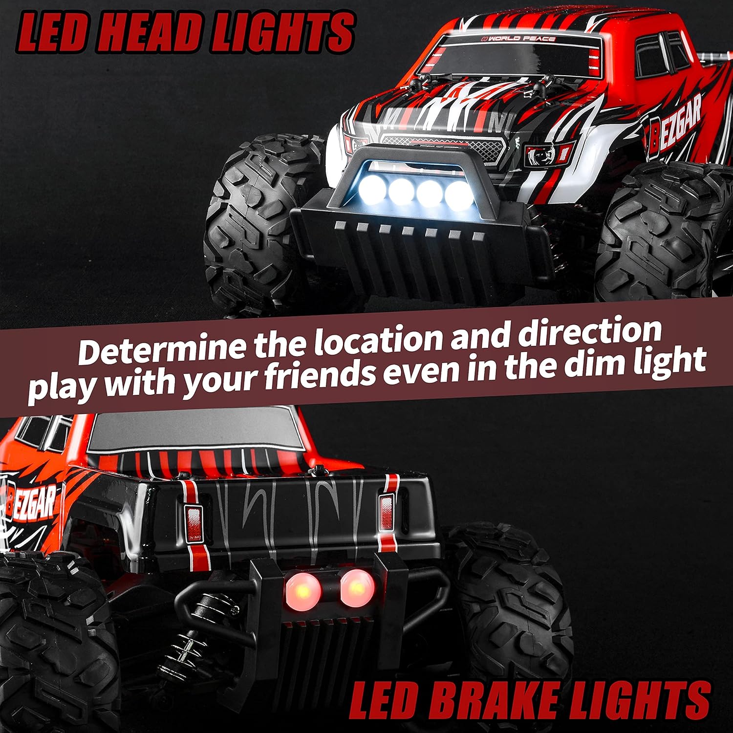 1:14 Scale Remote Control Car, 4WD Electric Toy Off Road RC Monster Truck with Two Rechargeable Batteries T249
