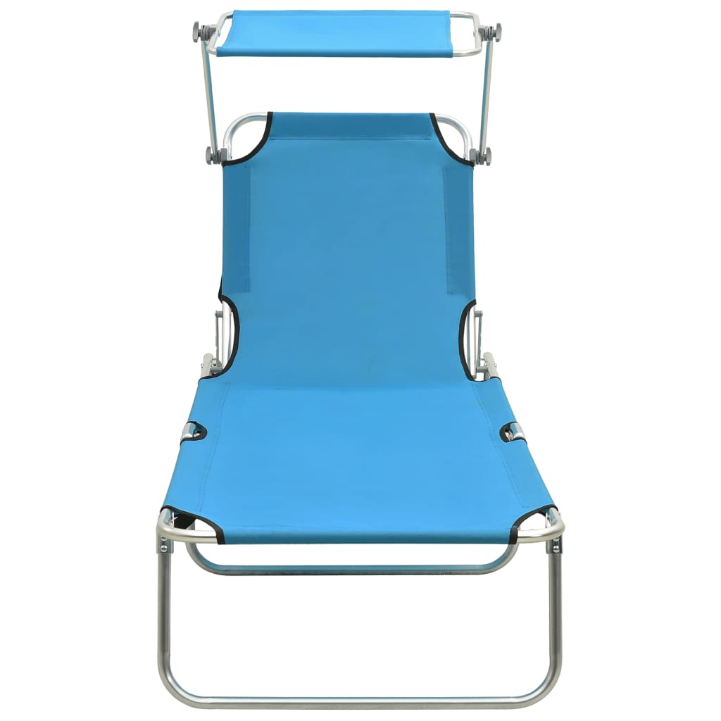 Folding Sun Lounger with Canopy Steel Turquoise and Blue V10586