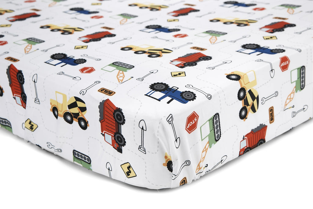 4 Pieces Construction Trucks Bedding Sets with Bedspread Fitted Sheet Flat Sheet Pillow Case D387
