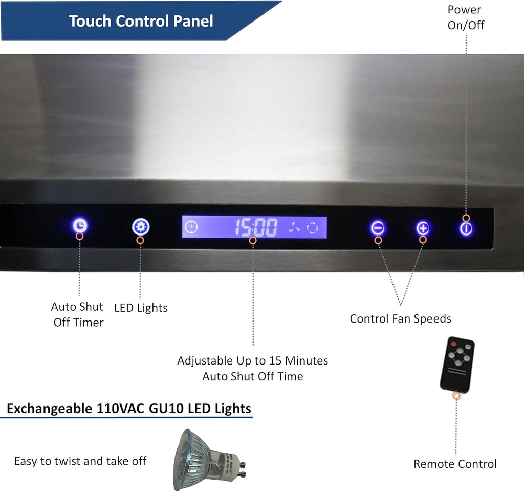 Stainless Steel Under Cabinet Range Hood with 2 LED Lights T31503