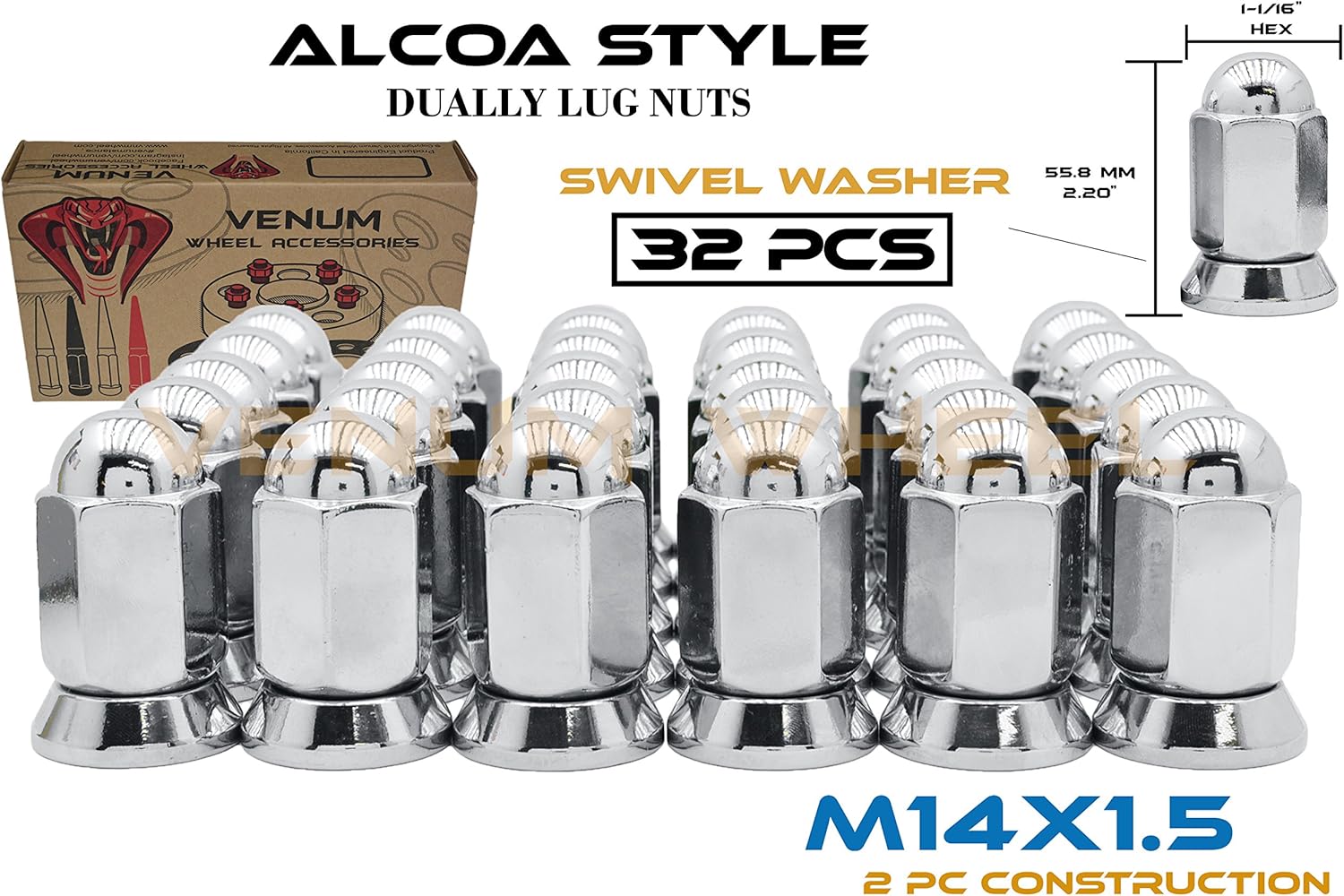 16 Pc Chrome Lug Nuts M14x1.5 Thread Pack of 2 S55653