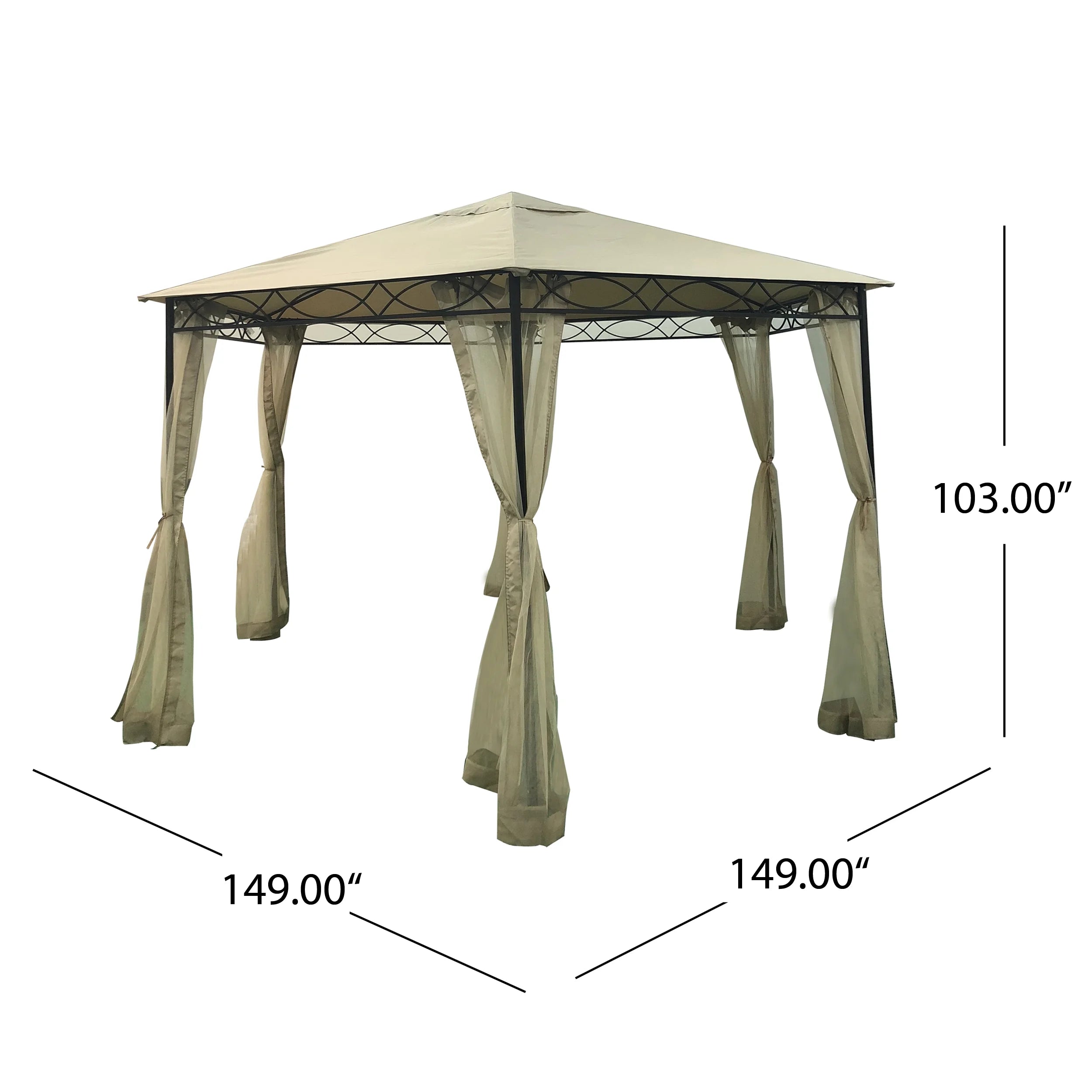 Beige Dark Gray Water Resistant Fabric and Steel Gazebo B85441