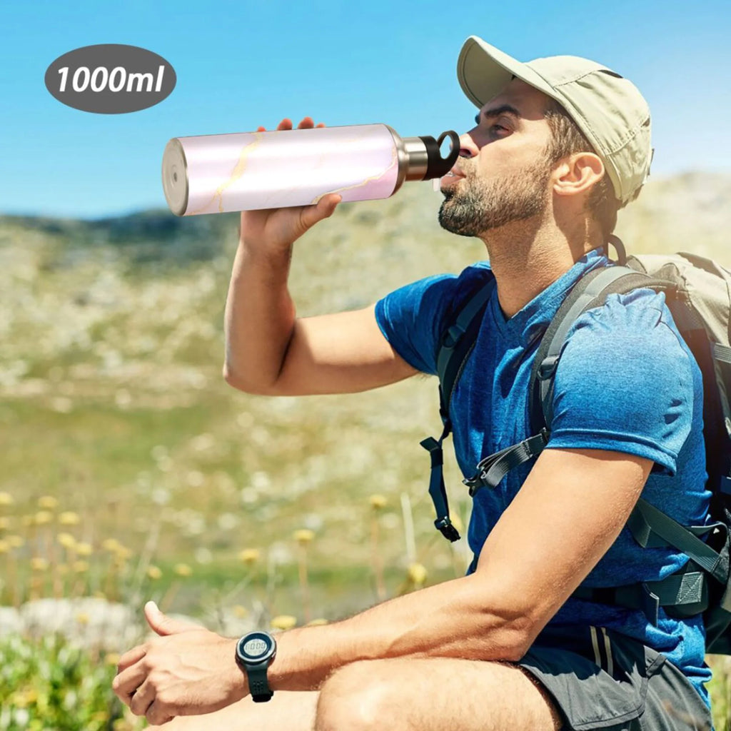 Pink Marble Insulated Stainless Steel Water Bottle with Straw Lid, 20 oz O822