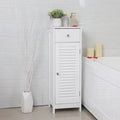 White Wooden Bathroom Floor Cabinet with Drawer and Single Shutter Door U913670