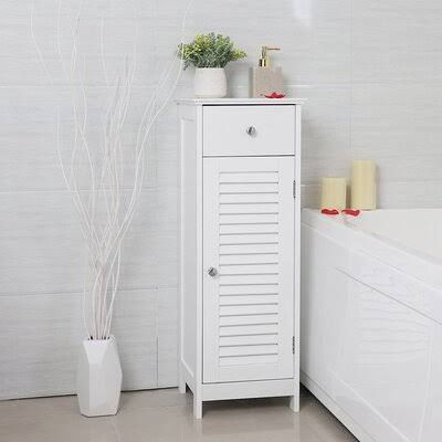 White Wooden Bathroom Floor Cabinet with Drawer and Single Shutter Door U913670