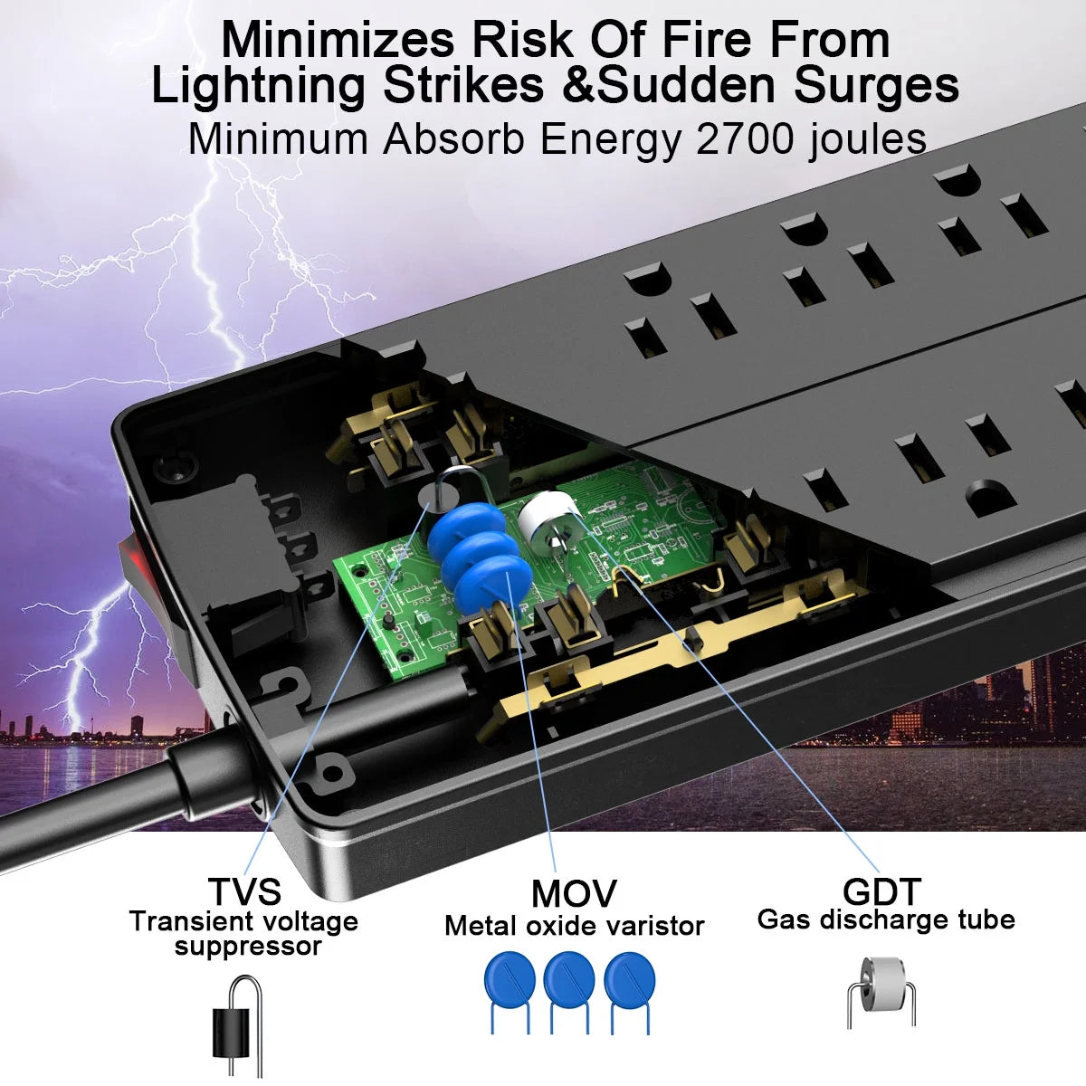 10 Outlets 4 USB Ports 6 Ft Extension Cord Surge Protector Power Strip O132107