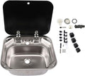 RV Kitchen Sink Stainless Steel Hand Wash Basin with Tempered Glass Lid A77244