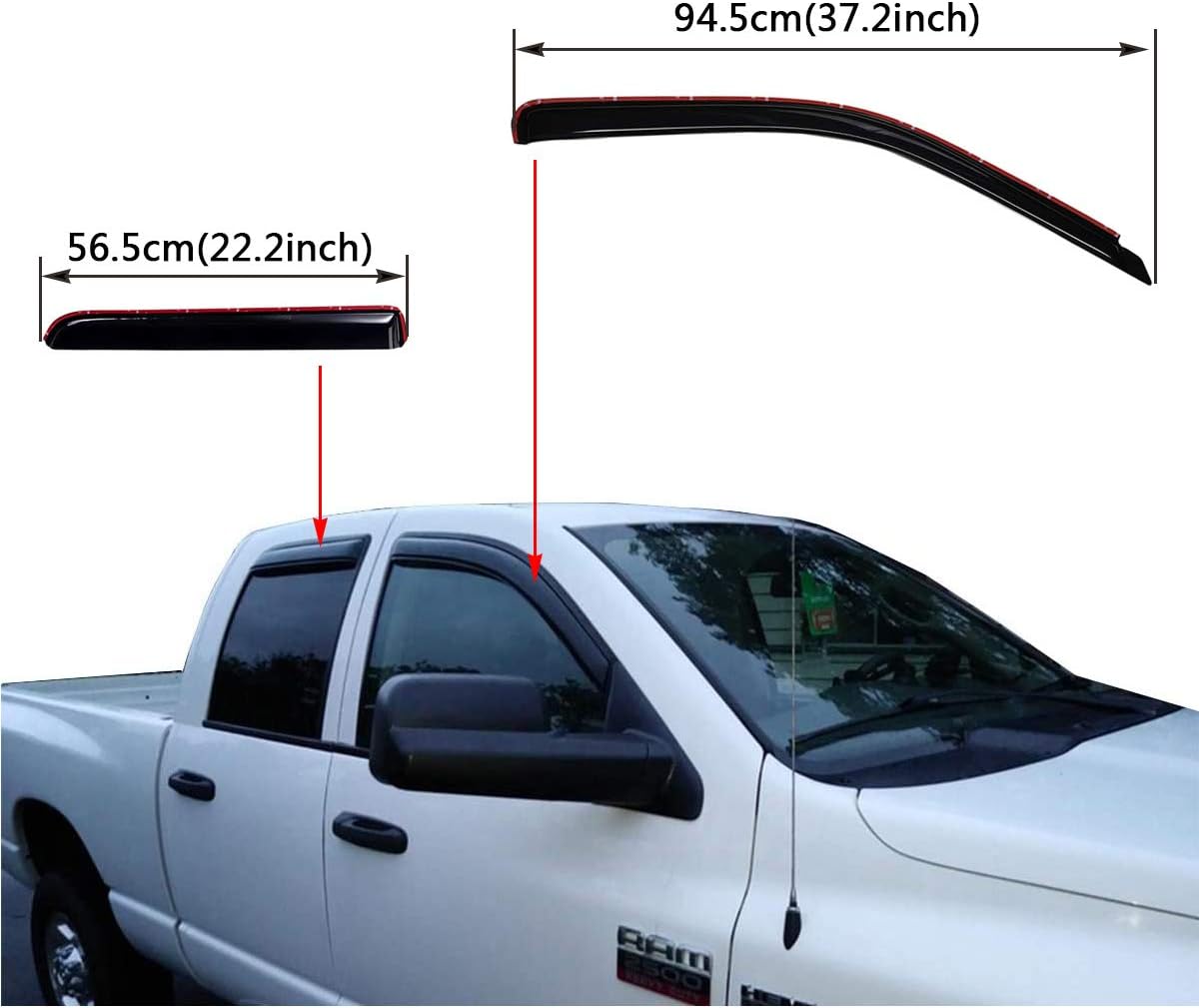 Dark Smoke Shatterproof 4 PCS In-Channel Side Window Visor Deflector Rain Guard A61696