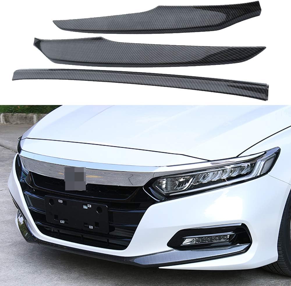 3PCS ABS Front Grille Cover Moulding Trim Front Bumper Lip (carbon fiber) Pack of 2 C16827