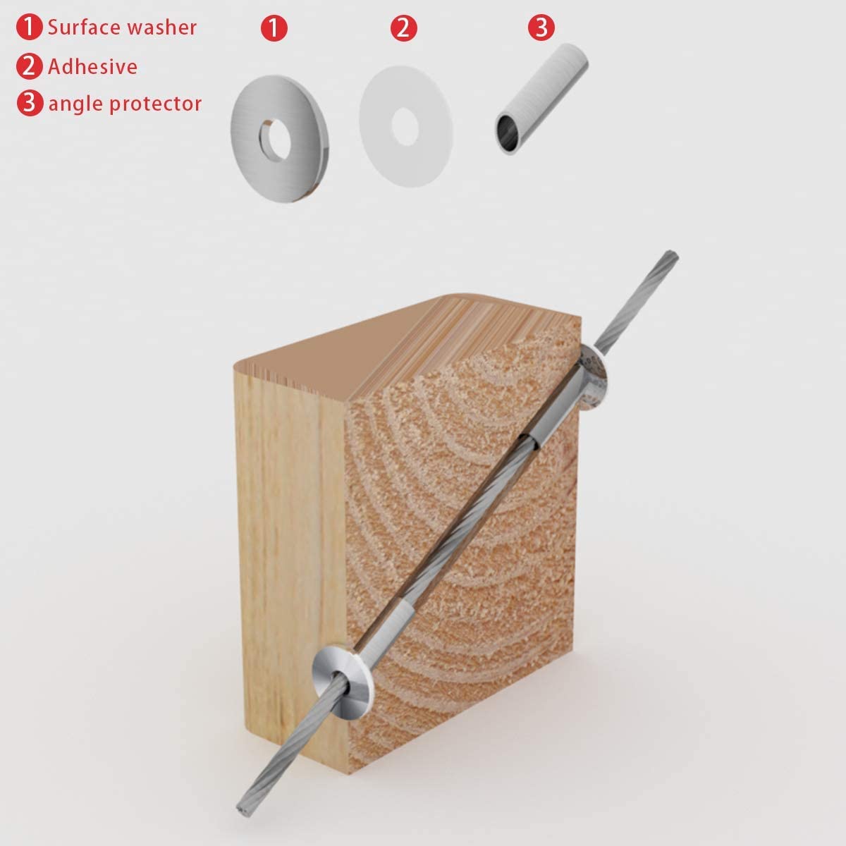 50Pack Cable Railing Kit Adjustable Angled Protector Sleeve for 1/8 Wire Rope Wood Posts 10 30 40 Degree Beveled Grommet T316 Stainless Steel Q188