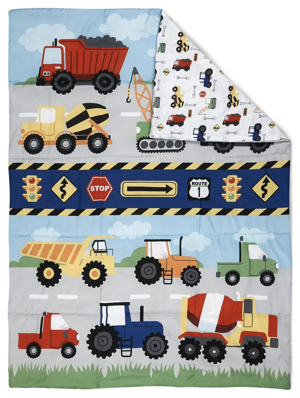 4 Pieces Construction Trucks Bedding Sets with Bedspread Fitted Sheet Flat Sheet Pillow Case D387