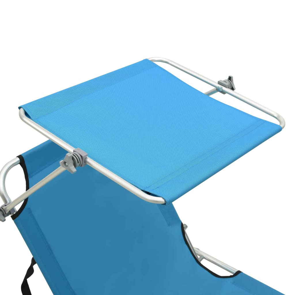 Folding Sun Lounger with Canopy Steel Turquoise and Blue V10586
