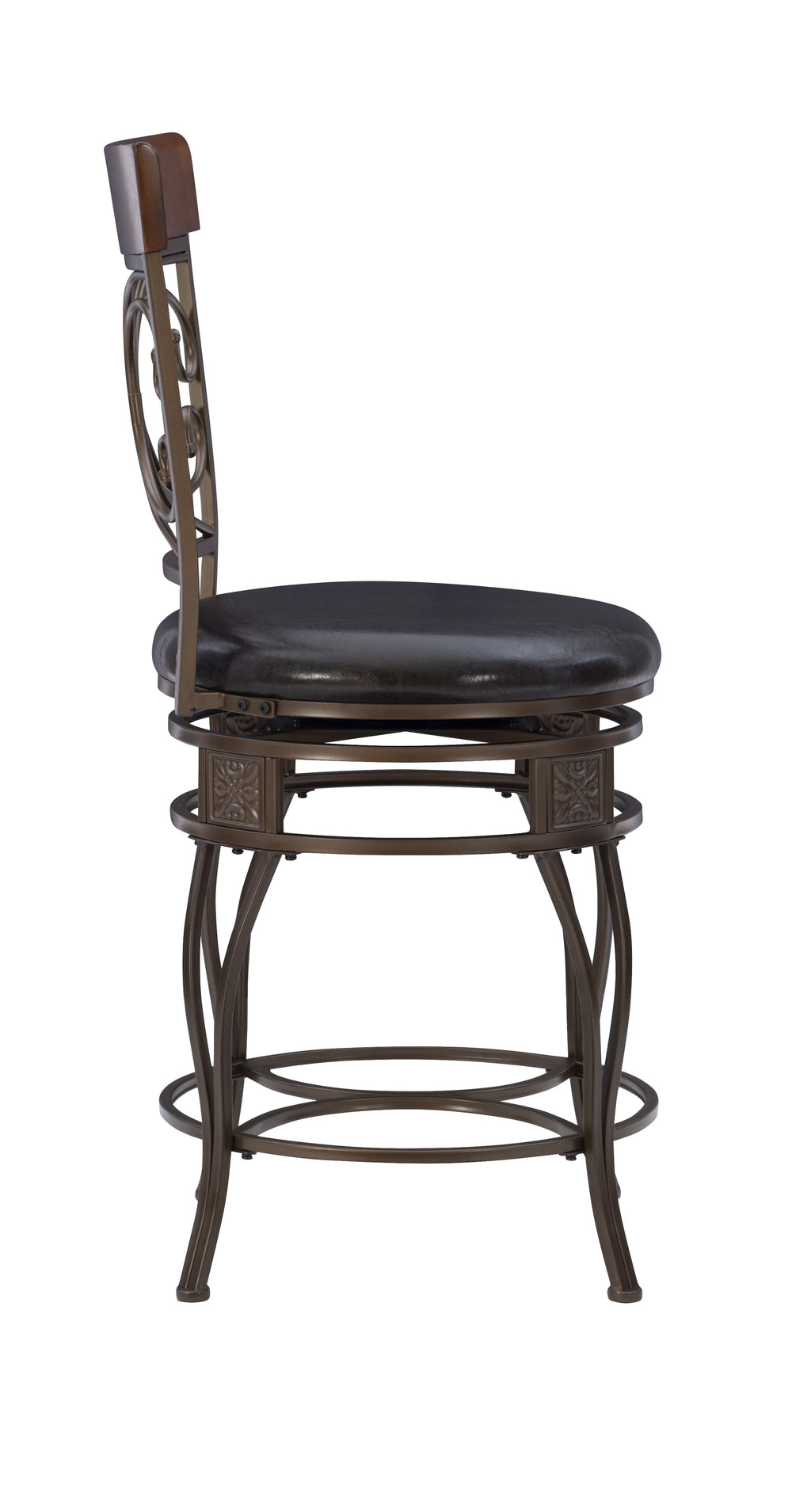 24.75" Metal Counter Stool with Swivel, Dark Bronze Faux Leather O9464