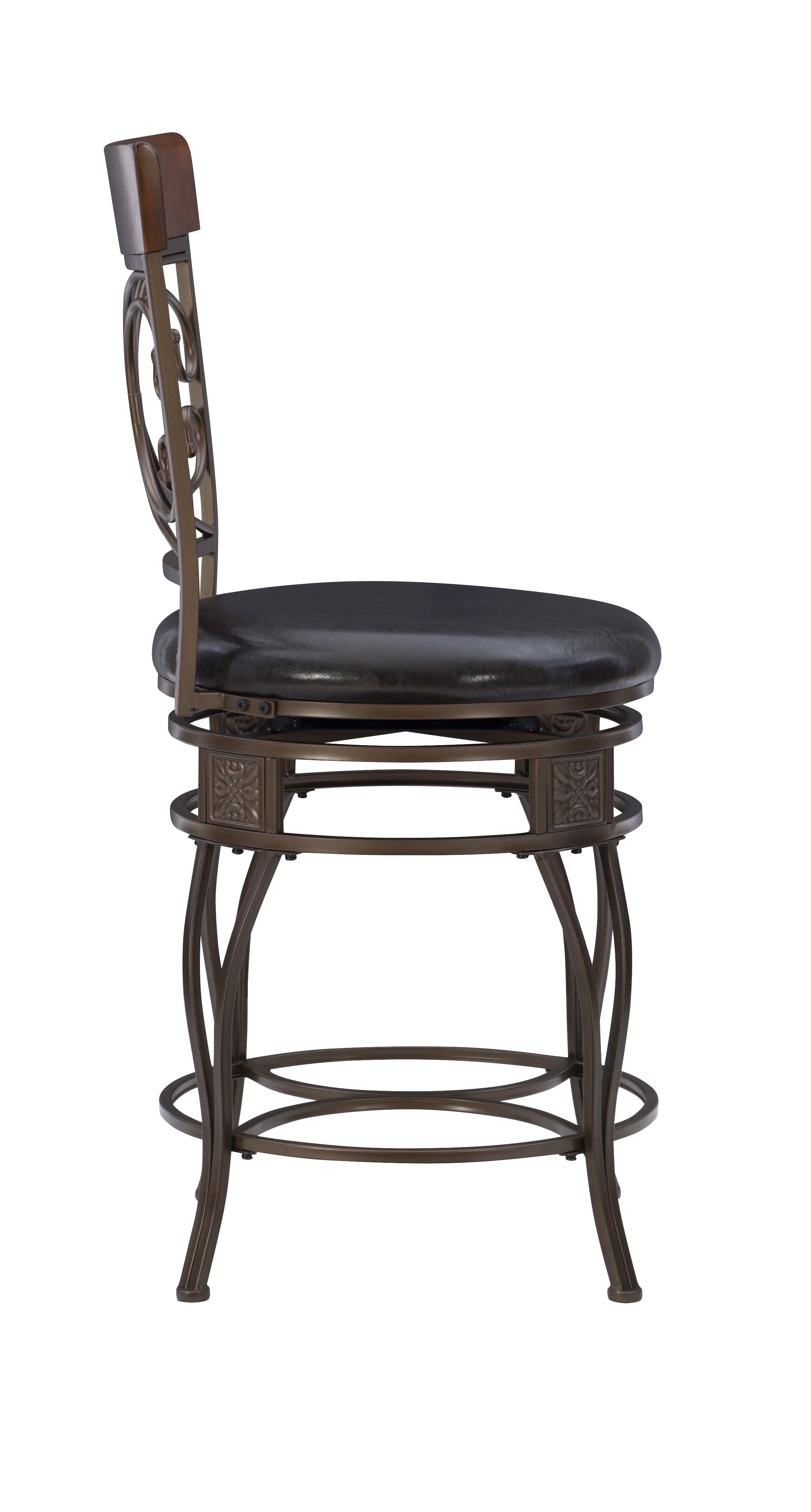 24.75" Metal Counter Stool with Swivel, Dark Bronze Faux Leather O9464