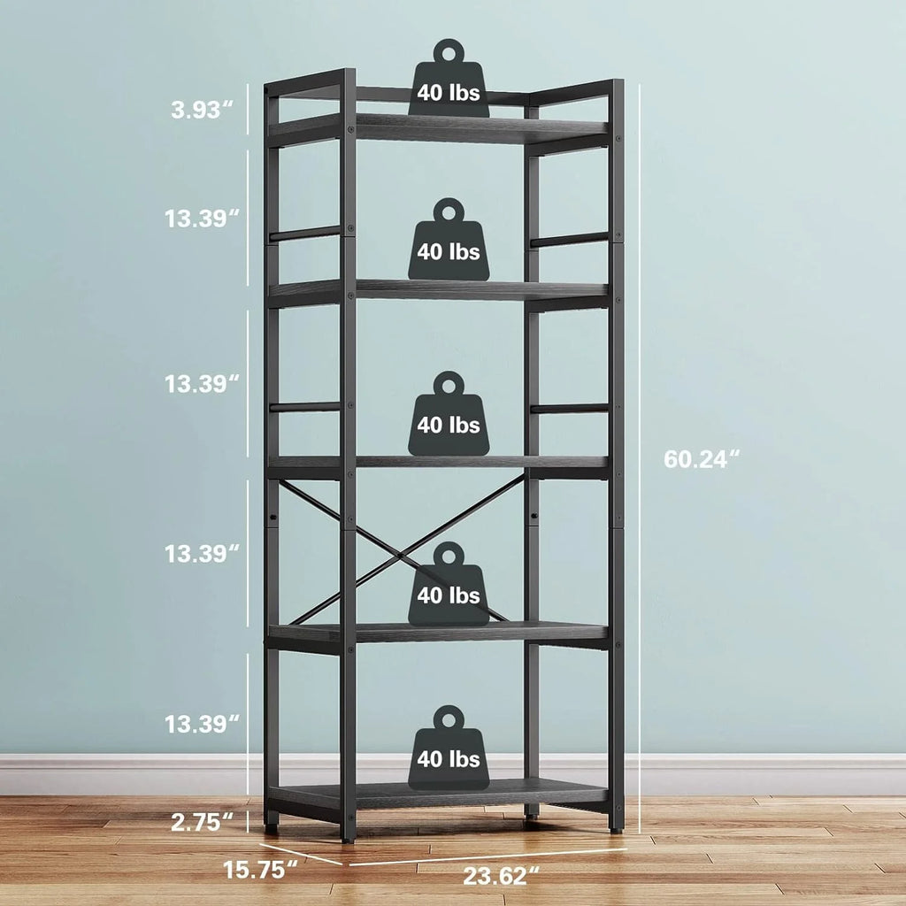 5-Tier Free Standing Kitchen Storage Shelf Rack, Black Q351