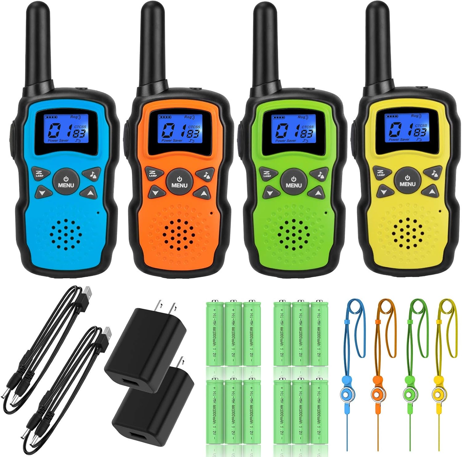 Rechargeable 4 Pack 2 Way Radio Walkie Talkies with 2 USB Chargers 12000mAh Battery I11306