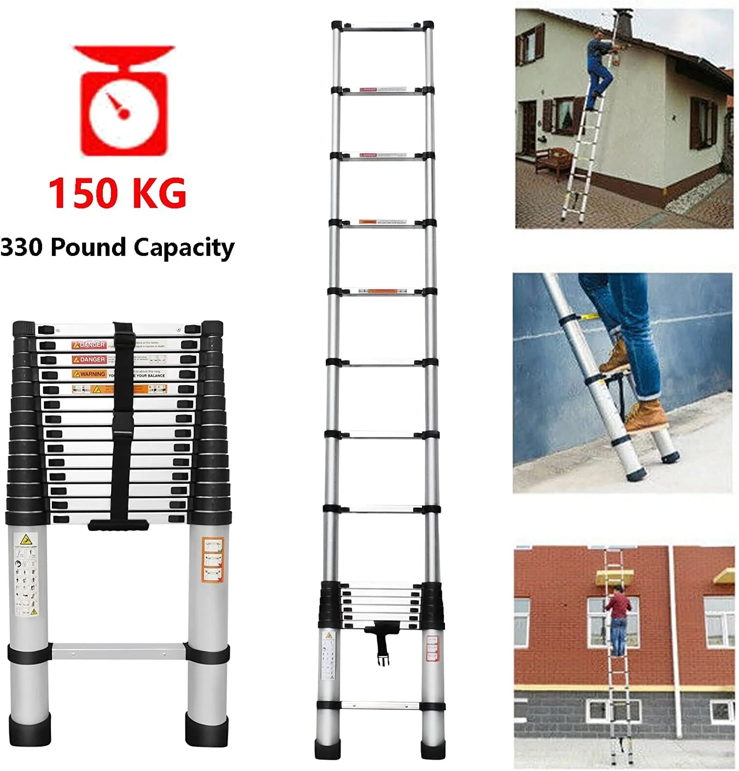 Telescoping Ladder 14FT Aluminum Portable Extendable Ladder, 330 Pound K253022